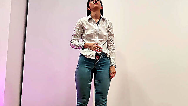 Pissing in Tight Blue Jeans Soaked Panties Wetting Pants