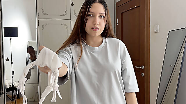 POV Caught Sniffing Stepsister's Panties and Made Jerk off for Her