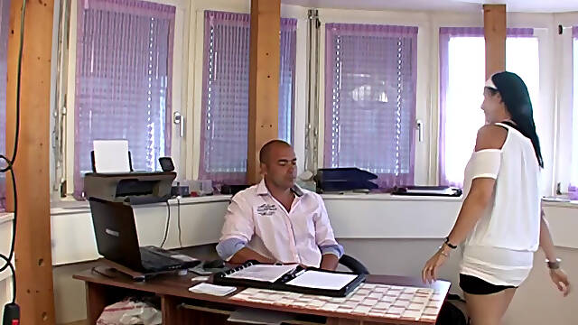 Mature Brunette Dripping Wet From Intense Office Desk Pounding