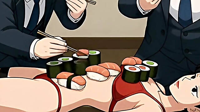 Sushi Girl: Rich Guys Eat Food off a Sexy Slut's Body and Then Fuck Her