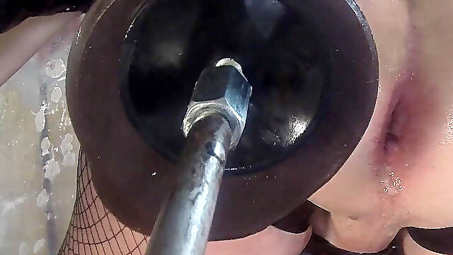 Close-up on Fucking Machine in Ass Cunt Fucked with Vacuum