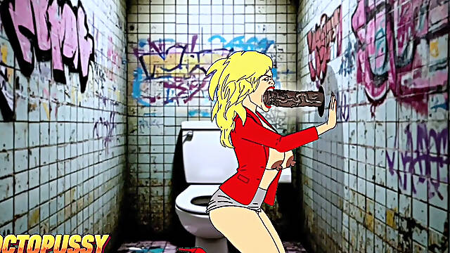 White Wife Sucks Big Black Cock in Dirty Public Toilet. Wife Blowjob BBC Glory Hole