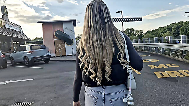 Pick up an Easy Girl in Front of Mcdonalds Because She Wears a Sex Toy Outside